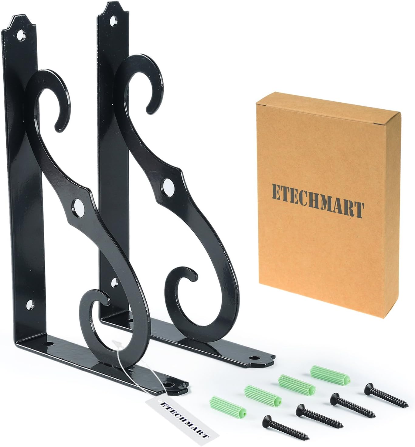 ETECHMART Decorative Shelf Brackets, Pack of 2 Wall Mounted Floating Shelf Bracket, L Shape Heavy Duty Metal Corner Brace Shelf Supporter (5 Inch, Black): Home Improvement