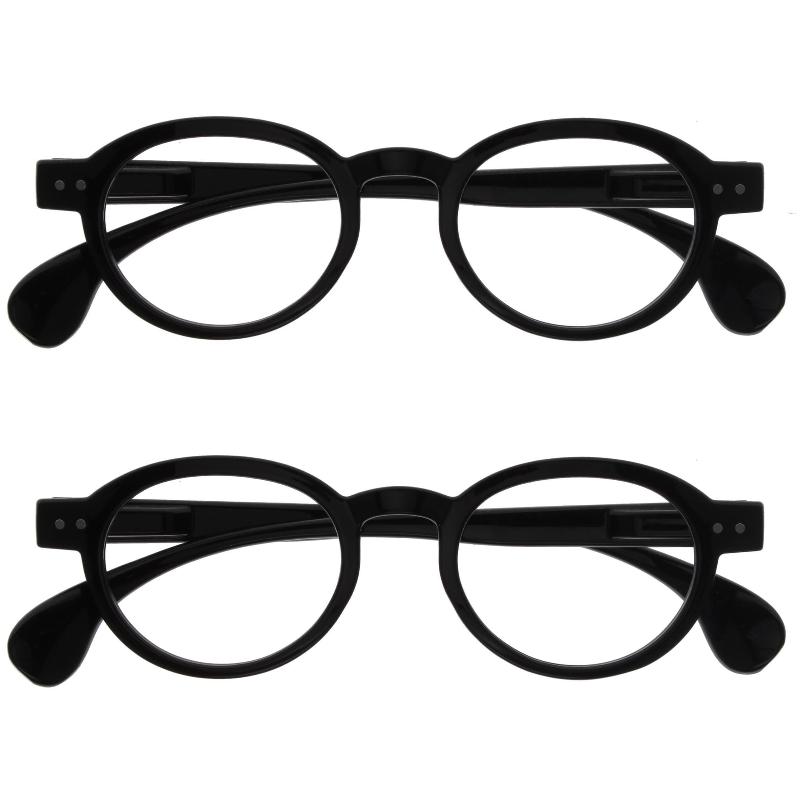 OPULIZE OCA Reading Glasses - 2-Pack - Modern Retro Round Frame - Shiny Black - Mens Womens - Spring Hinges - RR54-1 - +1.50