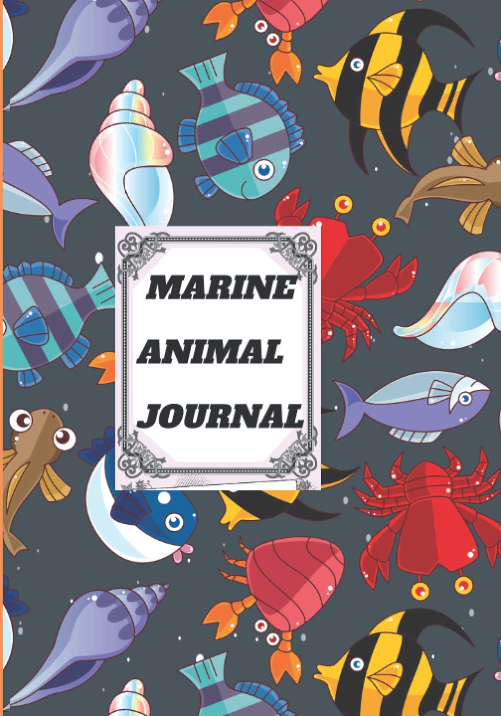 marine animal journal :: Ocean Notebook College with squid, manta ray, crabs, sketch , shells ( 7x10 inches ) and 171 lined pages