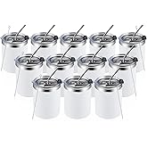 MEWAY 12 oz Lowball, Tumbler Stainless Steel Double Wall Vacuum Insulated Mug with Straw and Lid, Cleaning Brush ，Durable Powder Coated Insulated Coffee Cup for Cold & Hot Drinks (White, 12 pack)