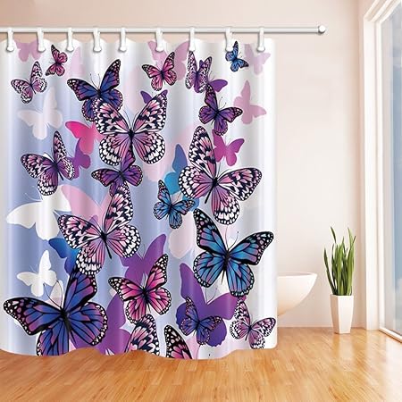 Rrfwq Butterflies Shower Curtains Polyester Fabric Waterproof Bath