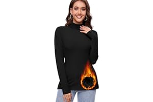 Ganado Turtleneck Thermal Long Sleeves Shirts for Women Fleece Lined Underwear Shirt Basic Tops Base Layer Undershirts