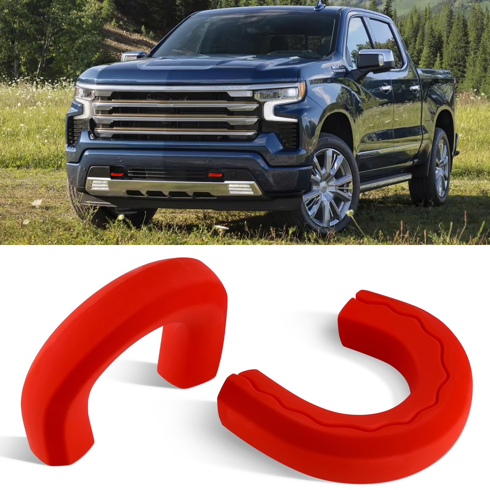 Photo 1 of Tow Hook Cover Silicone Protecting Covers Tow Accessories Compatible with Chevrolet Silverado 1500 Accessories 2007-2025 (Red)