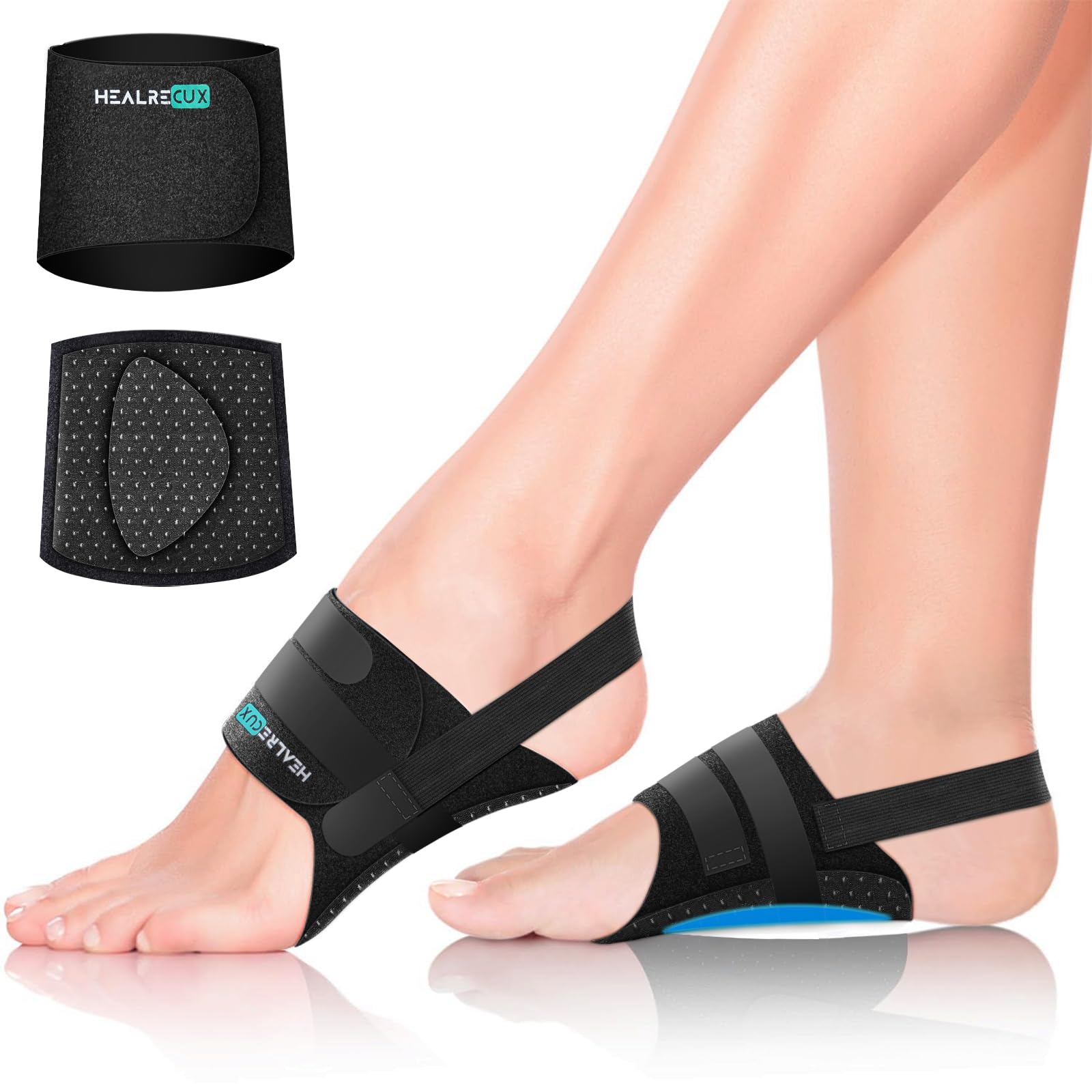 Photo 1 of Healrecux Arch Support Braces for Plantar Fasciitis Relief, Adjustable Compression Bands with Gel Pad Orthotics Inserts for Feet Flat, High & Fallen Arches, Foot Support(Anti-Slip Spots)