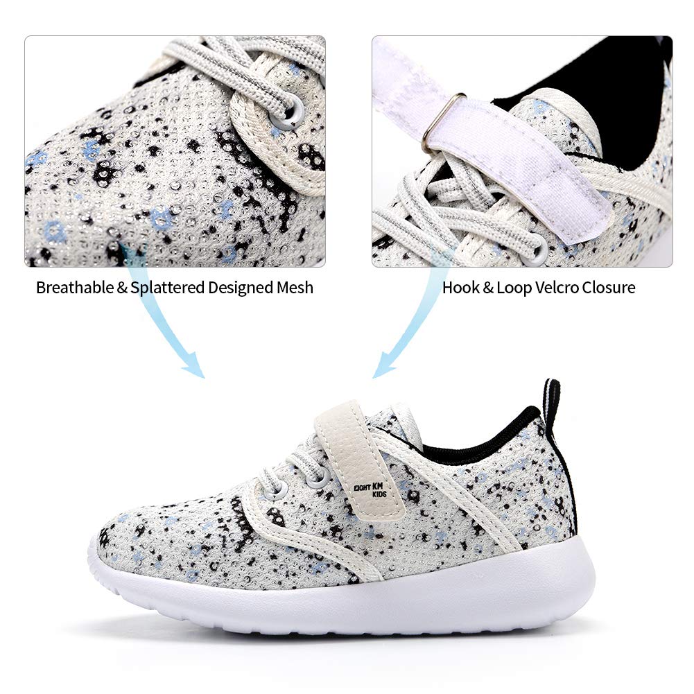 EIGHT KM Girls Toddler Kids EKM7025 Lightweight Breathable Splattered Black Fabric Velcro Sneakers School Shoes Size 6 US 2019 Thanksgiving