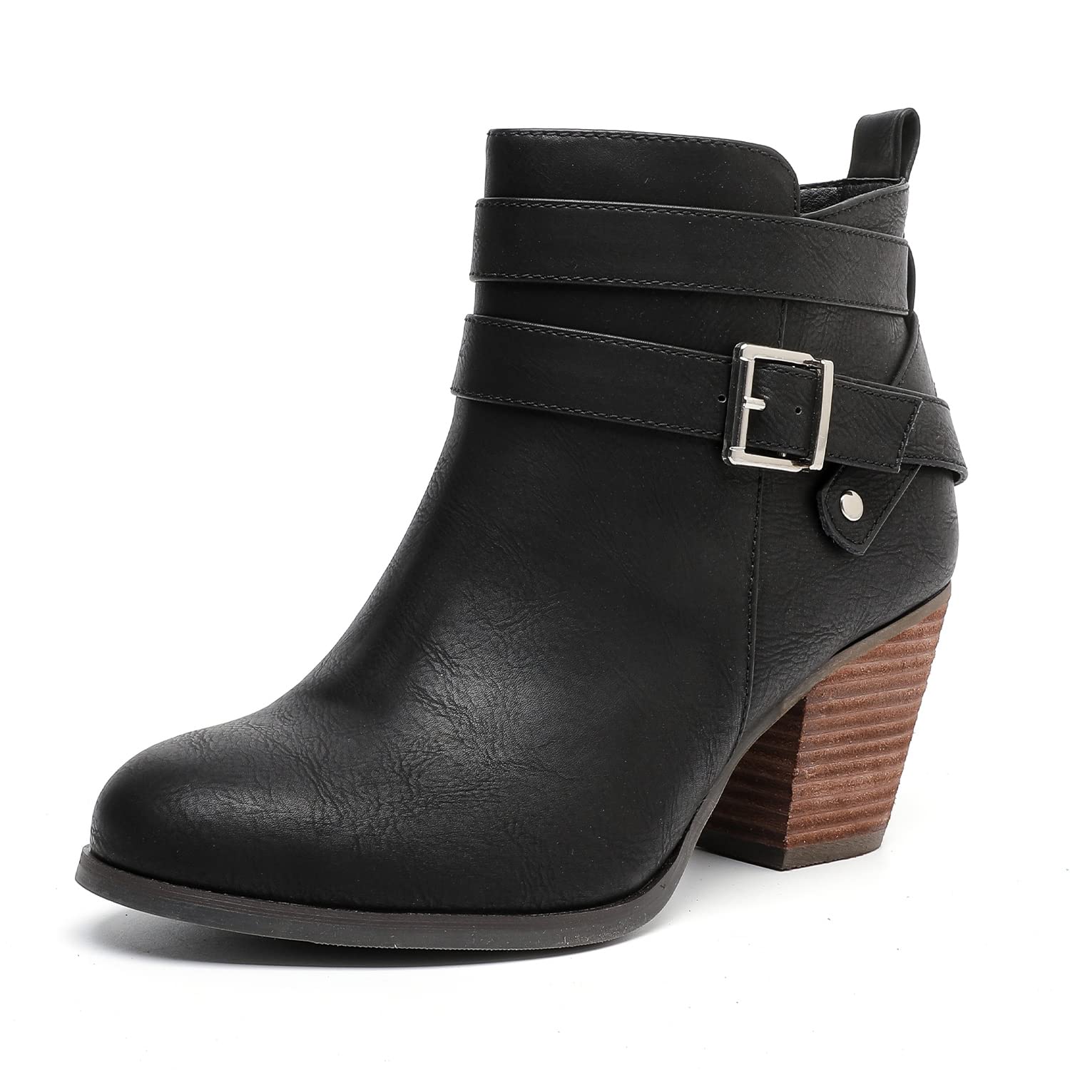 Photo 1 of Luoika Women's Wide Width Ankle Boots, Extra Wide Mid Heel Side Zipper Booties. 210101 blackPU 9.5XW