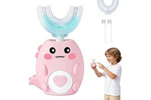 Kids Electric U Shaped Toothbrush, 360º Round Automatic Toothbrush Kids with 4 Brush Heads, Smart Timer & 3 Cleaning Modes, I