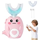 KEGOZ Kids Electric U Shaped Toothbrush, Sonic Automatic Toothbrush Kids with 4 Brush Heads, 3 Cleaning Modes, Cartoon Dinosaur IPX7 Waterproof 360º Round Toddler Electric Toothbrush(Pink, Ages 2-12)
