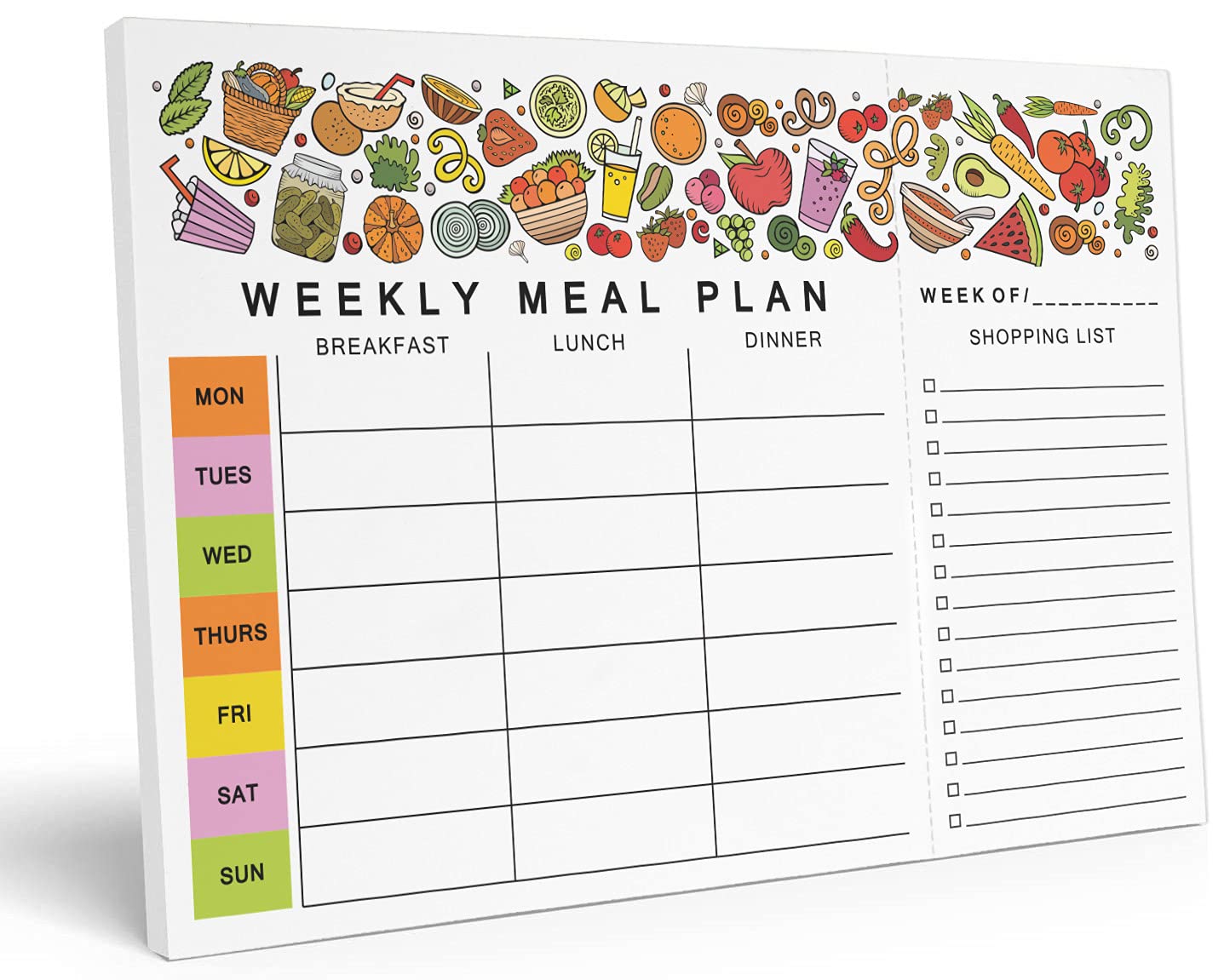 Inkdotpot Weekly Meal Planner Notepad 7"x10”, "Weekly Meal Plan" Magnetic Meal Planning Pad with Tear Off Grocery Shopping List for Fridge- Kitchen & Home - 54 Sheets
