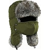 Buauty Fur Trapper Hat for Men Women Winter Windproof Soft Russian Ushanka Hats with Warm Ear Flaps & Removable Mask