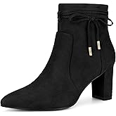 Perphy Bow Tie Booties Ankle Boots Pointed Toe Block Heel Boots for Women