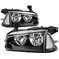 DNA MOTORING HL-OH-CHA05-4P-BK-CL1 Headlight Assembly Compatible with 06-10 Dodge Charger