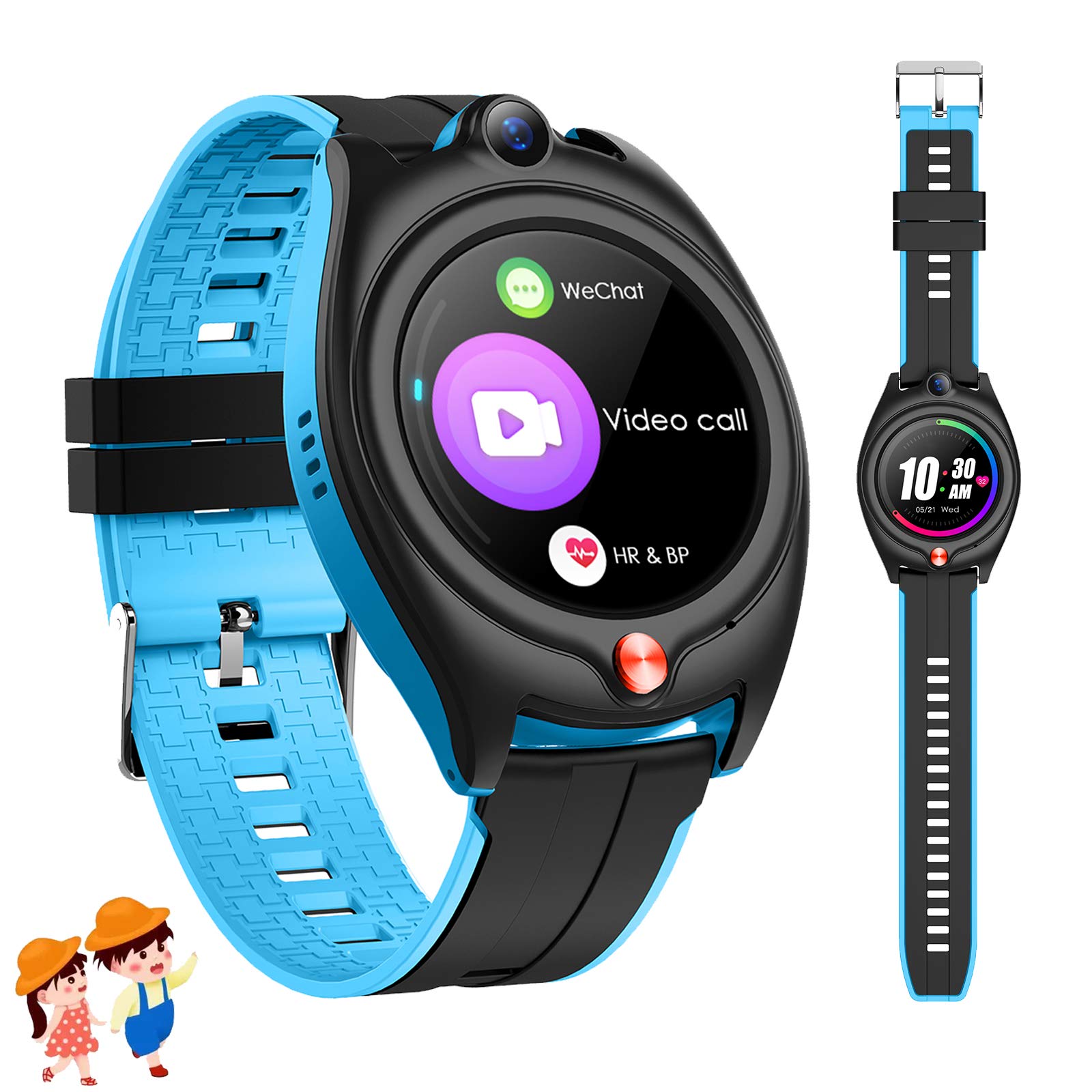 4G GPS Watch for Kids Tracker and Call,Kids Smart Watches for Boys with GPS WIFI Bluetooth Video Call 1.28inch Text Voice Chat Waterproof Pedometer Safeguard Birthday Gifts 6-15y (Blue)
