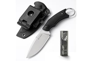 SPITZKANTE 6.92" Small Fixed Blade Knife SSH-A with Rotating Clip (360° Adjustable Belt Clip), D2 Steel Full Tang Survival Horizontal Carry Knife with Kydex Sheath, Silver Blade – Black Micarta Handle