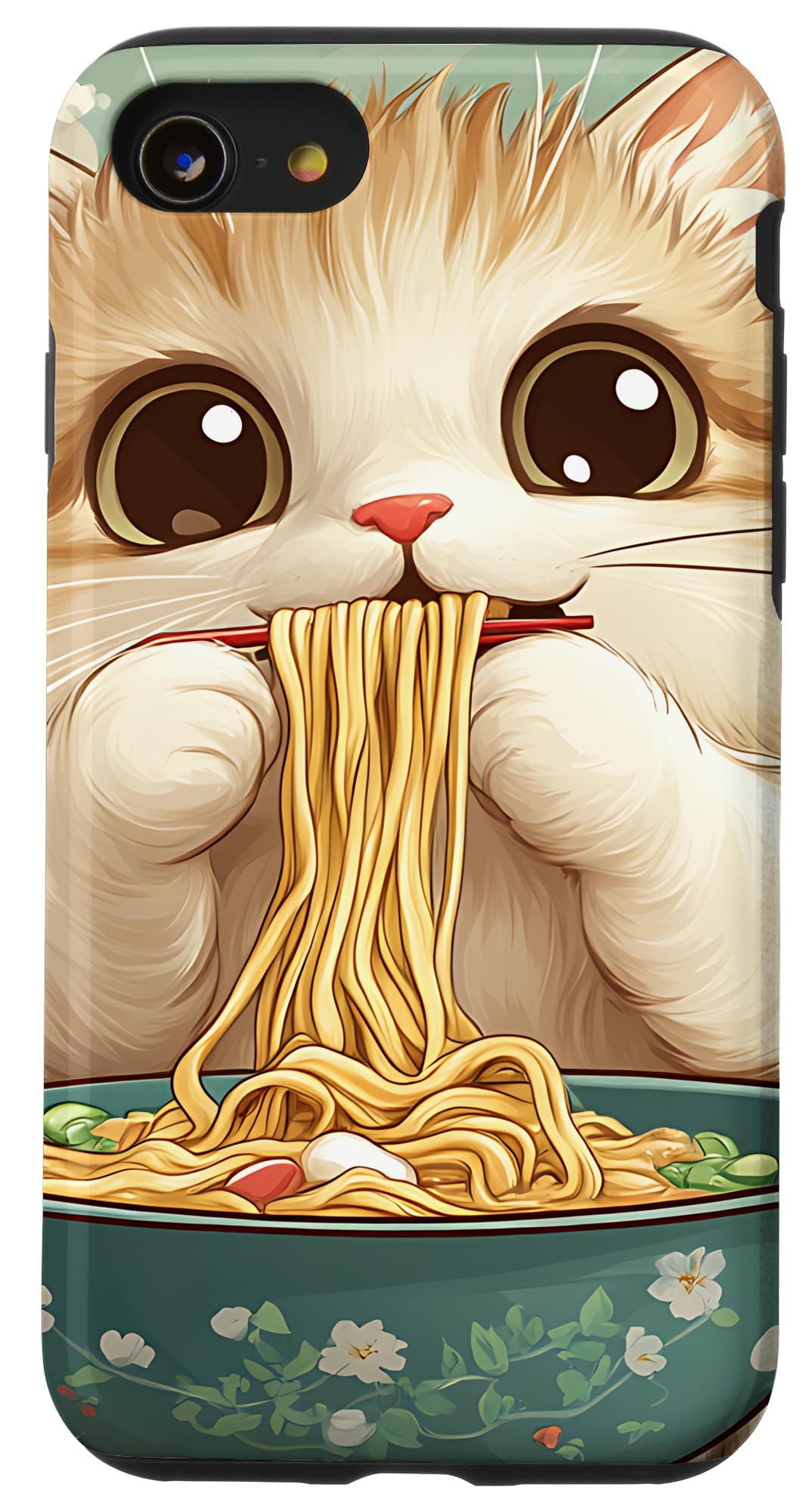 iPhone SE (2020) / 7 / 8 Cute Funny Cat Eating Ramen Retro Japanese Noodles Kawaii Case