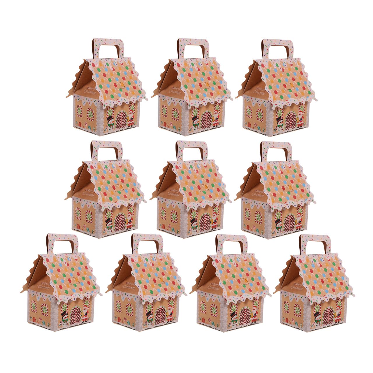 Alipis 10PCS Christmas Treat Boxes: 3D Gingerbread House Cardboard Cookie Boxes with Handle - Gable Goodie Gift Box for Xmas Holiday Party Favor Supplies