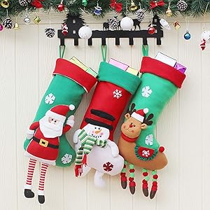 Sugaroom Christmas Stockings, Set of 3 Christmas Stockings Personalized 3D Santa Snowman Reindeer Xmas Fireplace Hanging Stocking for Christmas Decoration Xmas Holiday Party Decor Gift