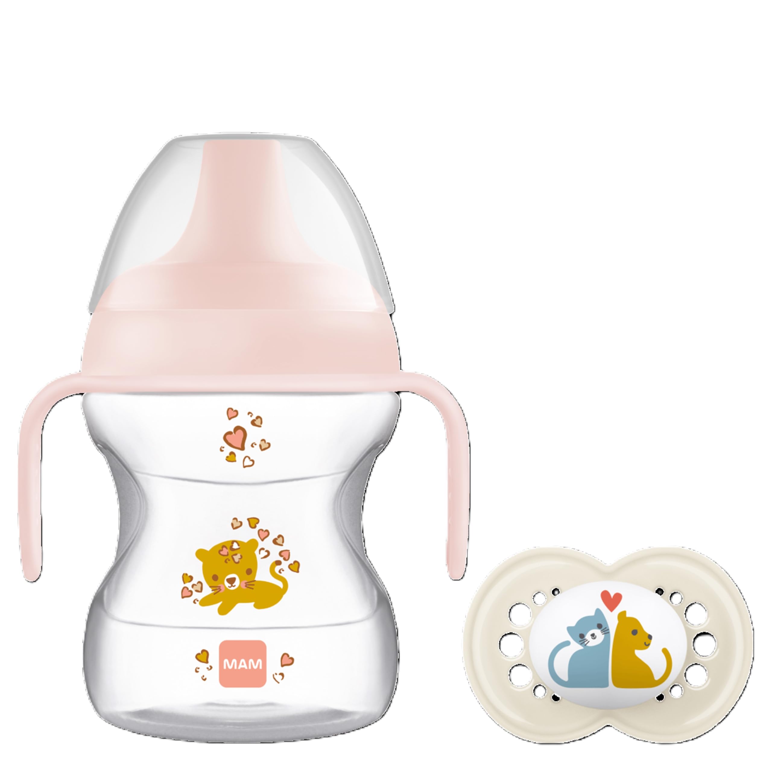 MAM Learn to Drink Baby Cup | Comes with Bottle Handles Dummy | 190ml | Suitable for 6+ Months | Baby Accessories | Pink (Various Designs)