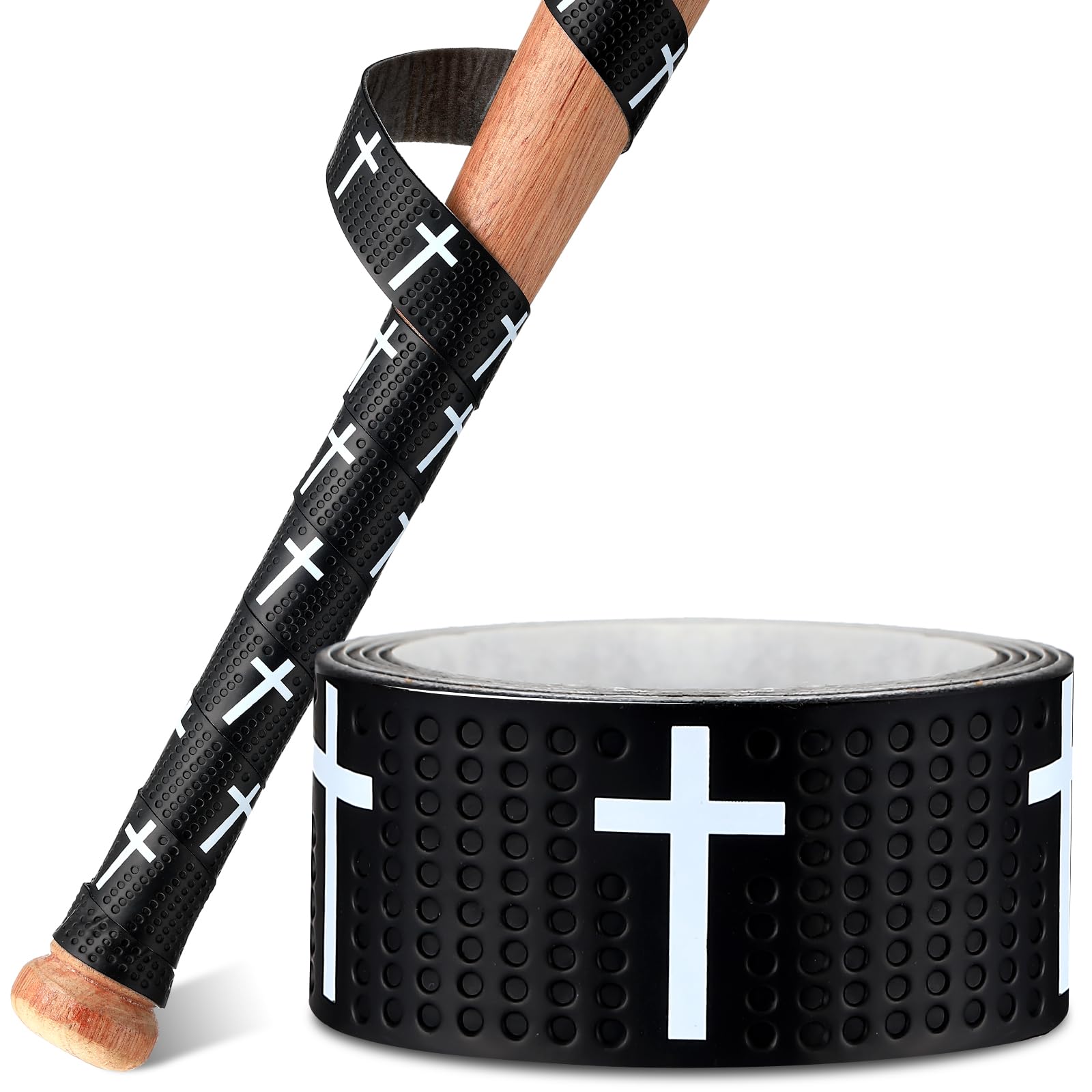 Photo 1 of Pushglossy Faith Cross Baseball Bat Grip Tapes 1.1mm Precut Full Adhesive Softball Grip Tape,Non-Slip Softball Bat Wrap Religious Cricket Batting Tape Replacement(Black,Cross)
