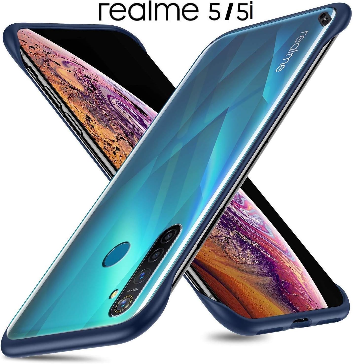 REALCASE Realme 5 / 5i / 5s / Narzo 10 Back Cover Case | Translucent Matte Hard Frameless Back Soft TPU | Bumper Shockproof Case Cover for Realme 5 / 5i / 5s / Narzo 10 (F-Blue)