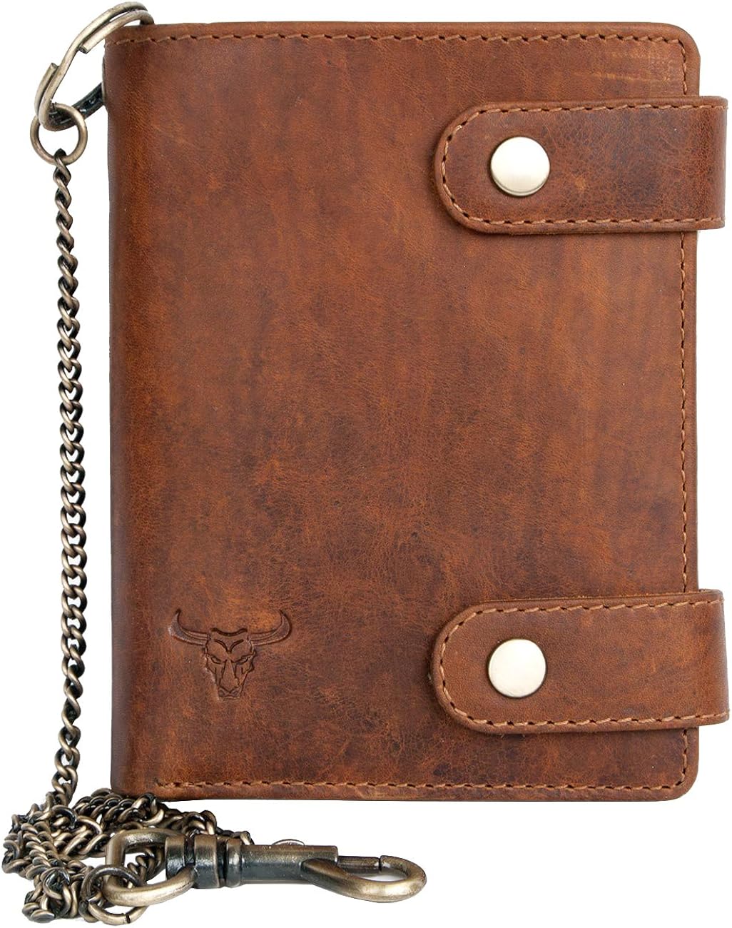 FLW Natural Leather Biker's Pure Leather Wallet with Metal Chain, Tan