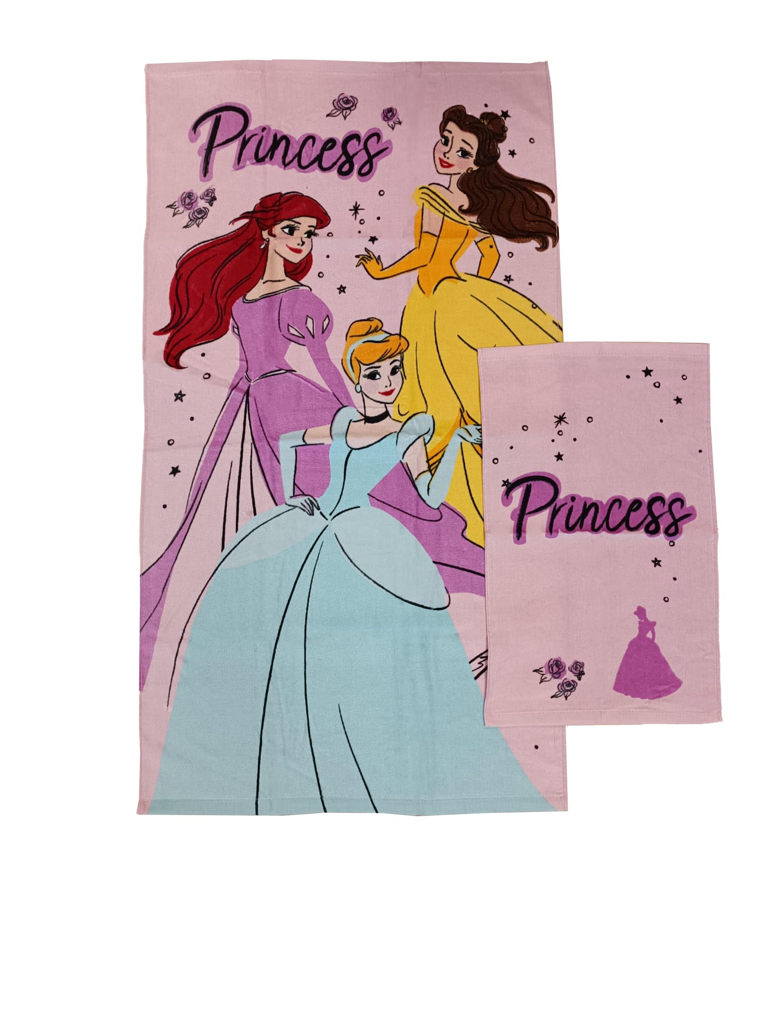 Hermet 8907 020 100% Cotton Disney Princess Terry Bath Towel Set, Pink, Pack of 2