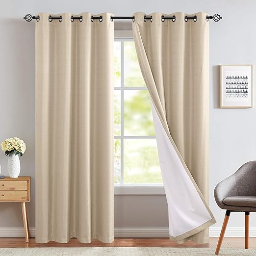 Amazon Com Room Darkening Curtains Beige 84 Inch Long For Bedroom Moderate Blackout Curtains Thermal Drapes Grommet Top One Panel Kitchen Dining