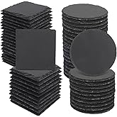 60 Pack 4 Inch Slate Coasters,Coaster for Drinks, Black Stone Coasters with Anti-Scratch Bottom, Ideal for Home Decor, Bar, Housewarming Gifts, and Laser Engraving KUKLIPJIM