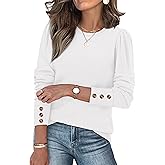 OFEEFAN Long Sleeve Shirts for Women Blouses Dressy Casual Womens Sweaters Puff Sleeve Fashion Clothing Tops with Buttons