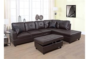 A Ainehome Sectional Sofa Faux Leather Modern L Shaped Couch Set 103.5”Wide Including Chaise and 3 Seating Sofa with Storage Ottoman for Living Room Furniture (Right Hand Facing, B-Brown)
