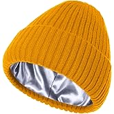 Satin Lined Beanie for Women Men, Silk Lined Beanies, Wool Warm Knit Cuffed Winter Hat Womens Skull Cap