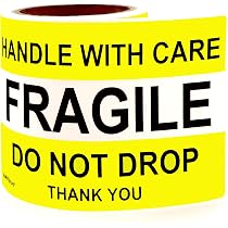 Fragile Stickers - 3" Red & Yellow "Handle With Care" / "Do Not Drop" Shipping Labels