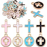 Aylifu 40pcs 2 Styles Enamel Cross Charms Alloy Religious Cross Crucifix Jesus Pendants Charms Jewelry Accessories for Easter DIY Necklace Bracelet Earrings Crafts, 4 Colors