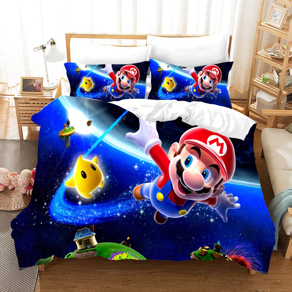 ZI TENG 3D Super Mario Duvet Cover Set Children Cartoon Super Mario Bedding Set Kids Boys Girs and Teenagers Bed Set 3PC 1 Duvet Cover,2Pillowcases,Twin Full Queen King Size