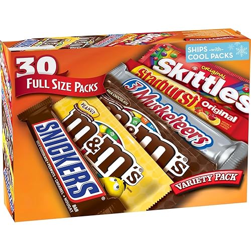 Mars M&M'S, SNICKERS, 3 MUSKETEERS, SKITTLES & STARBURST Variety Pack Full Size Bulk Candy Assortment, 56.11 oz, 30 Count