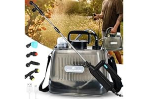 AMIATALO Battery Powered Sprayer 2 Gallon, Upgrade Powerful Electric Garden Sprayer with 4 Mist Nozzles, Adjustable Shoulder Strap, Rechargeable Handle and 32in Telescopic Wand for Lawn, Garden, Clean (Grey)
