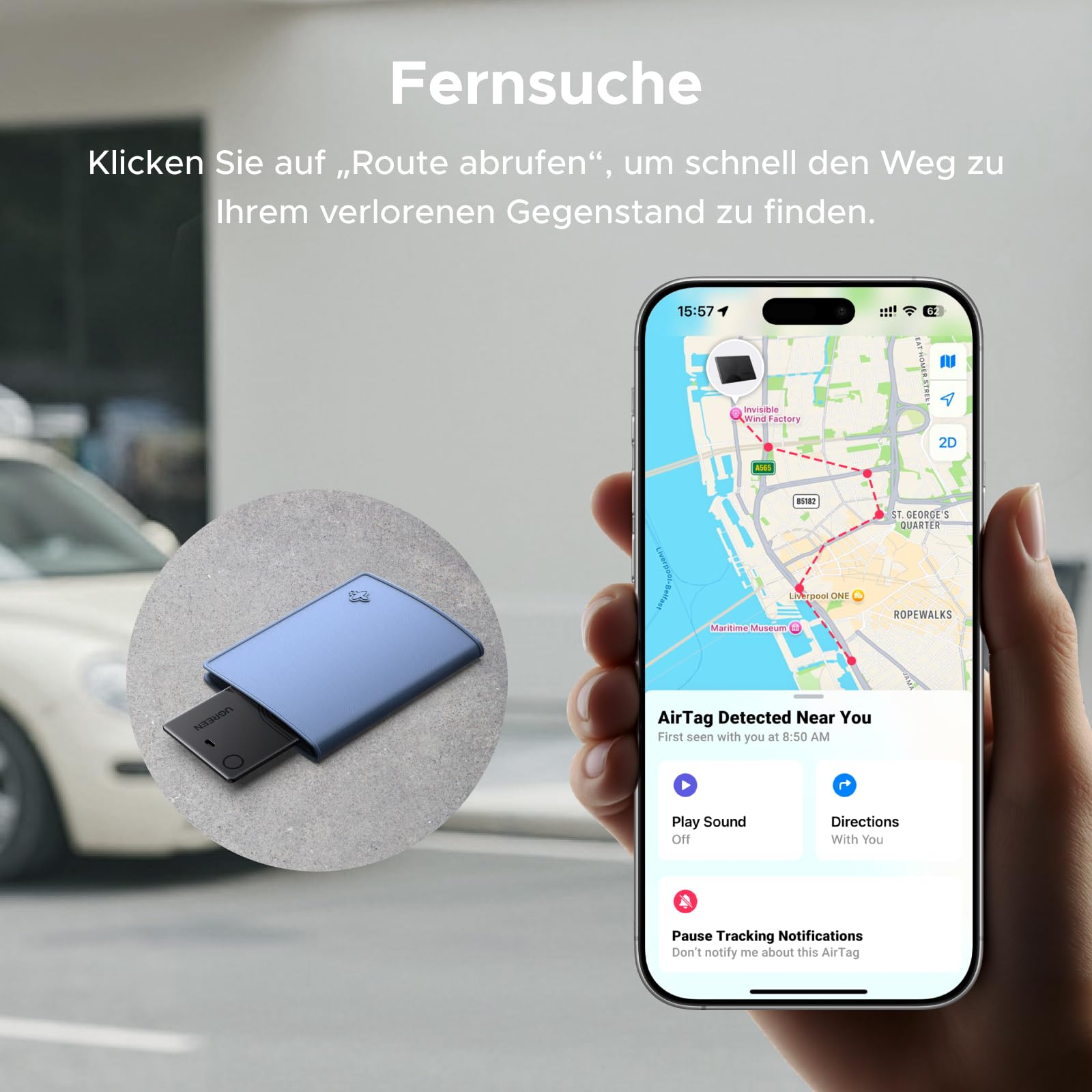 UGREEN FineTrack Slim unterstützt magnetisches kabelloses Laden, Bluetooth Tracker Karte kompatibel mit Apple Find My (nur iOS), Geldbörsenfinder bis zu 1 Jahr Akkulaufzeit, SmartTag für Reisepässe 6