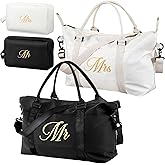 Sanwuta 4 Pcs Mr Mrs Duffel Bag Set 2 Honeymoon Travel Bags with 2 Toiletry Pouches Weekender Gym Tote for Couple Wedding Engagement Valentines His Hers Gifts Bridal Shower Gifts