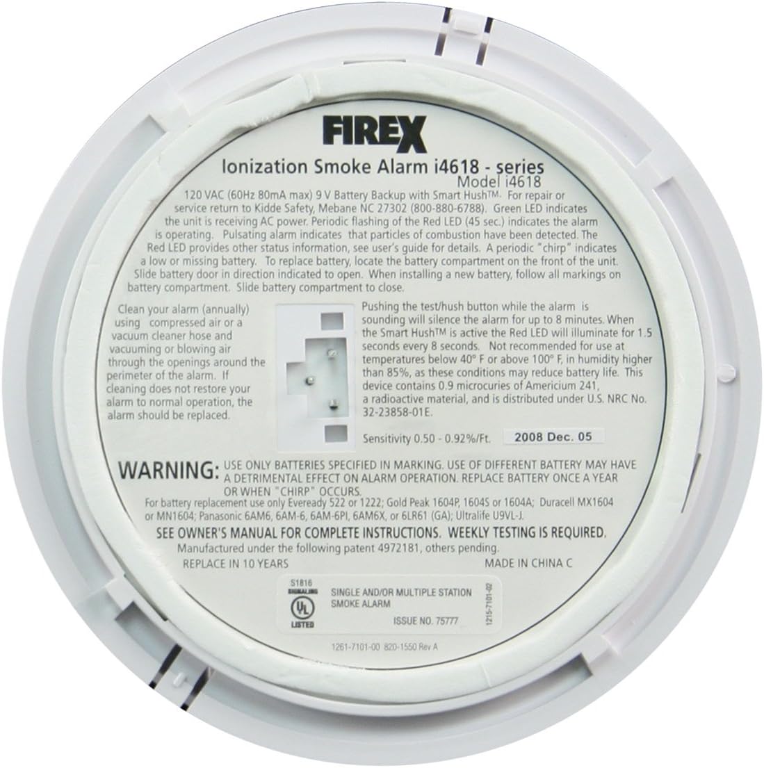 Kidde i4618 Hardwire Smoke Detector with 9V Backup and Front Load Battery Door - Smoke Detectors - 