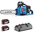 Dong Cheng Cordless Chainsaw 16 Inch, 40V Battery Chainsaw with Tool-Free Chain Tensioning, Instant-Stop Chain Brake, Auto Oiler, Includes 2 × 4.0Ah Batteries & Charger, Ideal for Tree & Wood Cutting