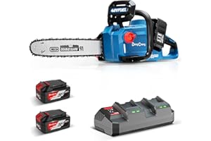 Dong Cheng Cordless Chainsaw 16 Inch, 40V Battery Chainsaw with Tool-Free Chain Tensioning, Instant-Stop Chain Brake, Auto Oiler, Includes 2 × 4.0Ah Batteries & Charger, Ideal for Tree & Wood Cutting