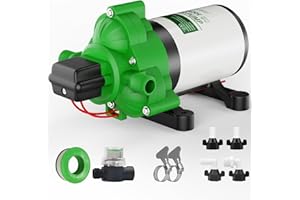 RVGUARD 12V DC Self Priming Water Pump, 3.5 GPM 45 PSI, Green Plastic Diaphragm Pump with Strainer Filter, Adapters, for RV, Yacht, Garden, Camper