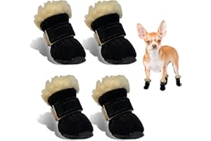 Aufeeky Dog Boots, Fleece Dog Shoes for Small Dogs, Anti-Slip Sole Dog Boots & Paw Protectors, Dog Winter Snow Booties for Outdoor Walking Running