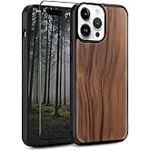 Amnirk Wood Case for iPhone 14 Pro Max - Real Natural Wood,- Slim Shockproof Hybrid Wooden Cover (Walnut, iPhone 14 Pro Max)