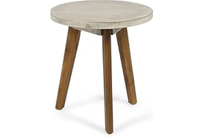 Christopher Knight Home Gino Outdoor Acacia Wood Side Table, Light Gray Finish/Natural Finish