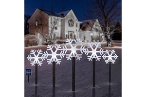 BRIGHTDECK Snowflake Solar Christmas Decorations Outdoor, 5 Pack LED Pathway Lights, Waterproof Snowflake Pathway Lights, Stake Lights for Christmas Garden Decor (5Pcs Cold White)