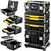 TLGREEN 4-Tier Stackable Rolling Tool Box with Cantilever Tray | Tool Storage System with 180-Degree Cantilever Tray; Faster Access to Frequently Used Accessories And Small Parts