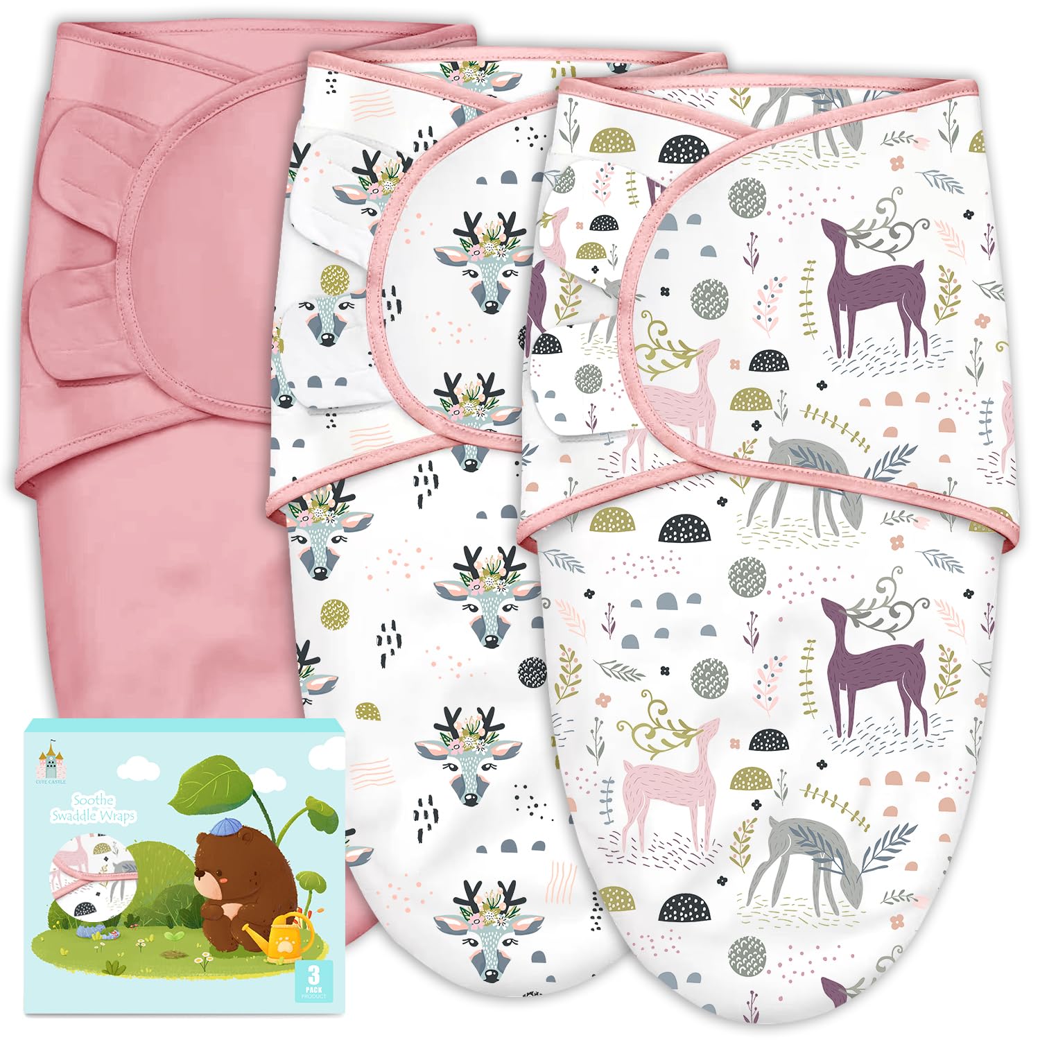 Photo 1 of Cute Castle 3-Pack Baby Swaddle Sleep Sacks - Newborn Swaddle Sack - Ergonomic Baby Swaddles Blanket Warp for Boys and Girls - Baby Essentials (0-3 Months - Pink)
