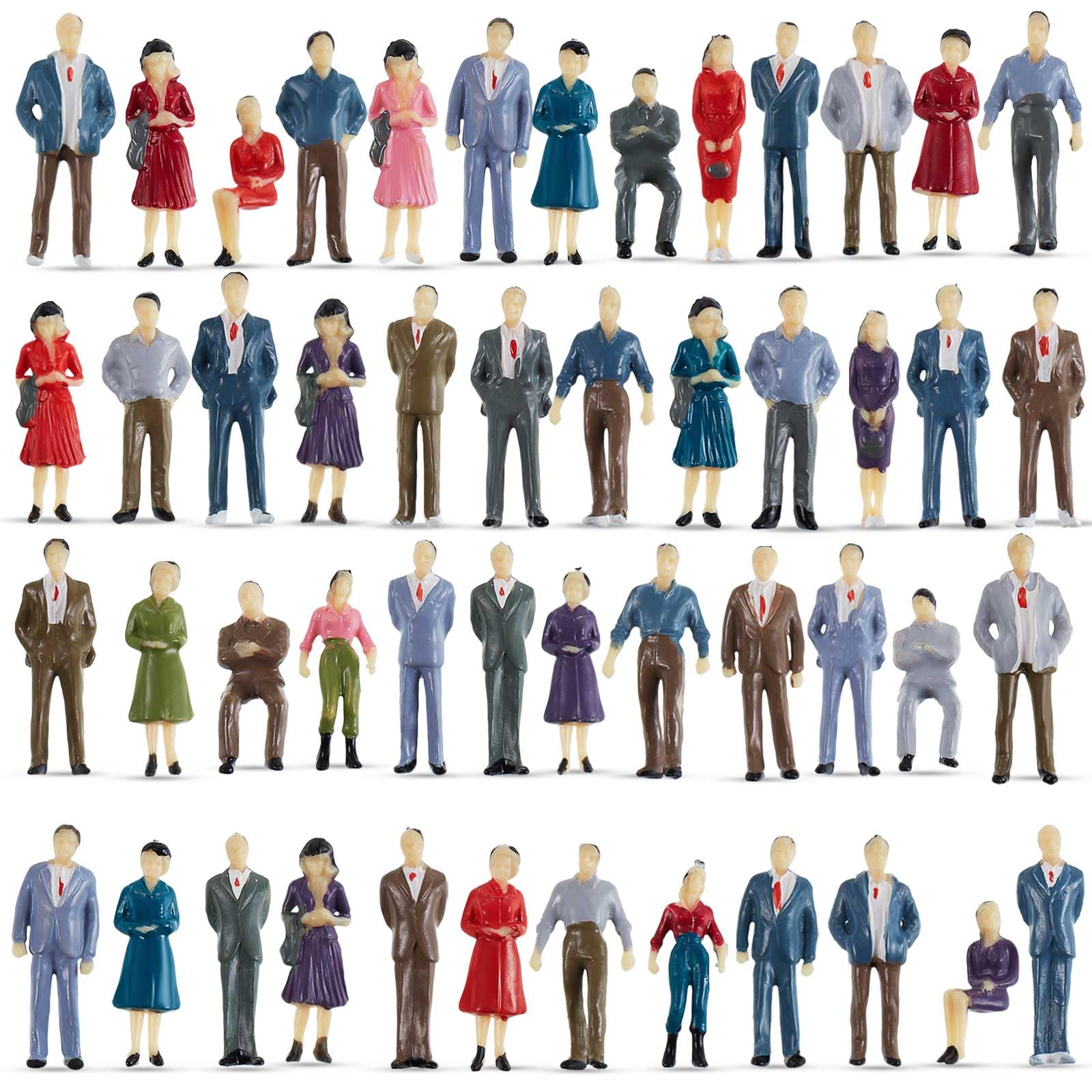 Kasyat Mini People Figurines 1: 50 Scale Model Trains Architectural Painted People Figures Tiny Plastic Miniature Figurines Sitting Standing Model for Miniature Scenes (100 Pcs) — image 1