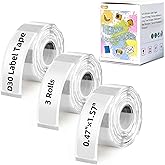 FLENVO D30 Label Tape, 5-Proof Synthetic 12x40mm (0.47"x1.57") Clear Self-Adhesive Thermal Labels Compatible with D30 Label Maker, Printable Transparent Sticker Paper, 160 Labels/Roll, 3 Rolls